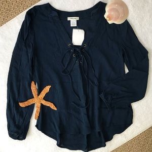 🌞2/$15🌞 NWT Persaya Navy Blue Long-sleeve Blouse  (2b)